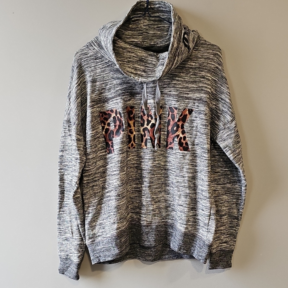 PINK Victoria's Secret Small Gray Hoodie With Leopard Print Logo